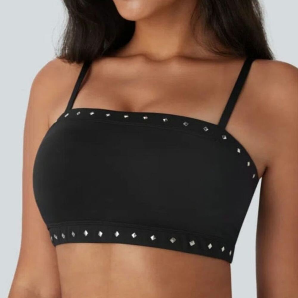 Sz Med HALARA Black SoftlyZero™ QuickDry Studded Pickleball Cami Bralette Top